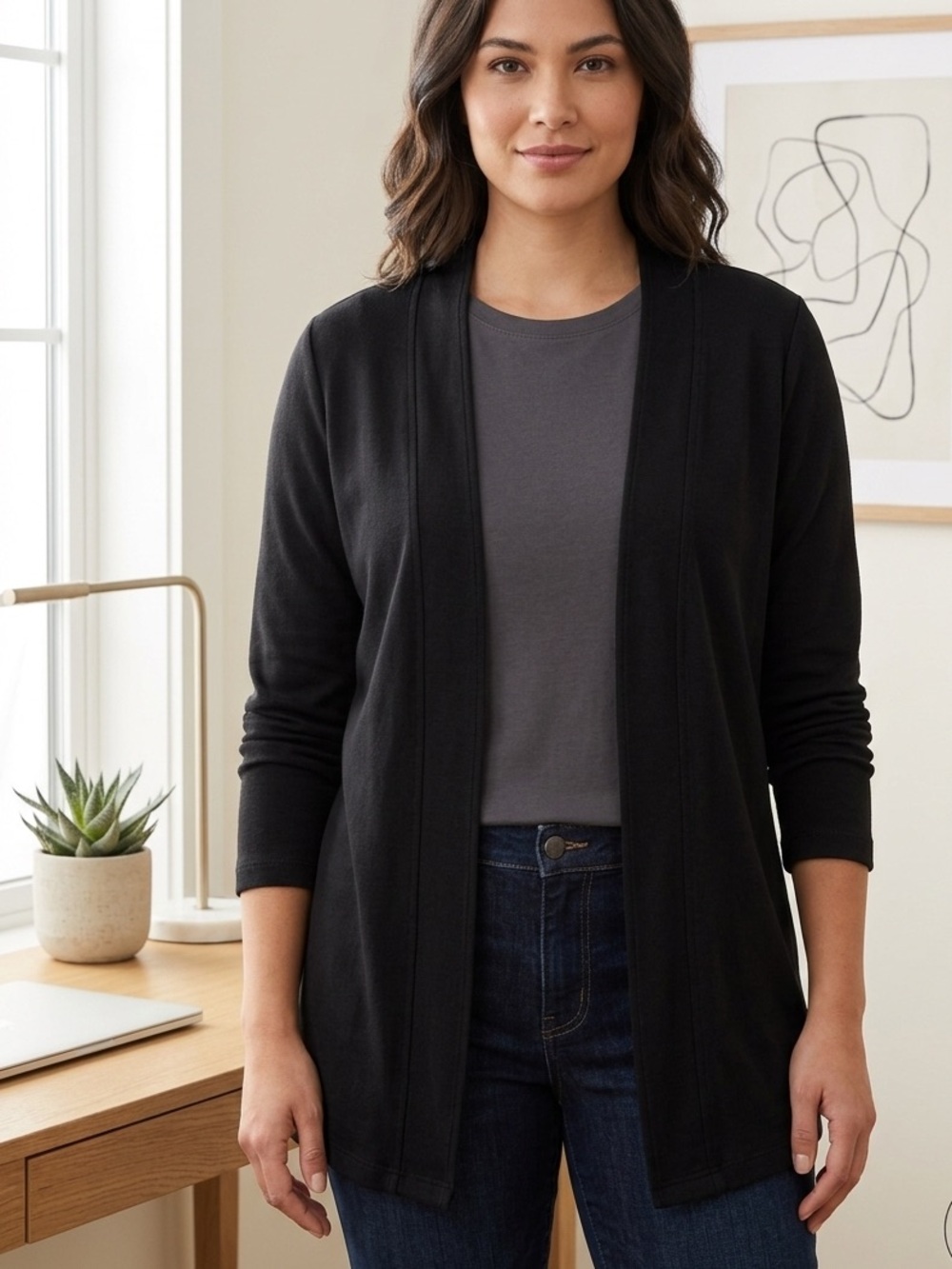Hard Tail Black Open-Front Lightweight Cardigan
